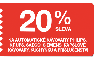 20 % sleva na automatické kávovary Philips, Krups, Saeco, Siemens, kapslové kávovary, malé kuchyňské spotřebiče a příslušenství