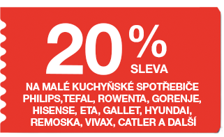20 % sleva na malé kuchyňské spotřebiče Philips, Tefal, Rowenta, Gorenje, Hisense, ETA, Gallet, Hyundai, Remoska, Vivax, Catler, Sencor, Beko, Rohnson, Lauben a Tesla