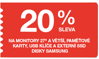 20 % sleva na monitory 27 a větší, paměťové karty, USB klíče a externí SSD disky Samsung