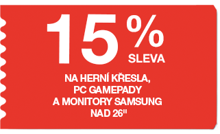 15 % sleva herní křesla, PC gamepady a monitory Samsung nad 26